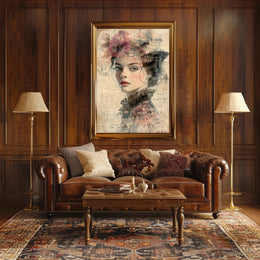 Vintage Dreamy Woman Floral Art Print - Abstract or Artistic Poster