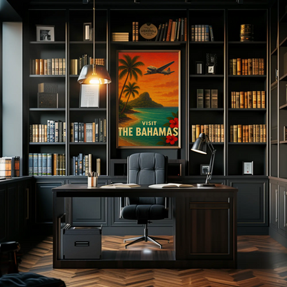 Visit The Bahamas Vintage Plane Ocean Paradise Travel Poster