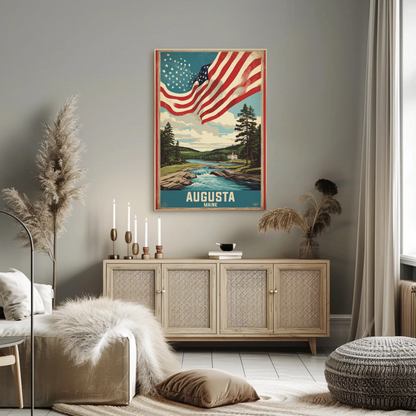 Augusta Maine River Retreat Vintage Travel Poster