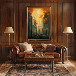 Urban Autumn Cityscape with Skyscrapers and Nature Poster