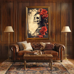 Gothic Skull and Roses: Abstract, Artistic, or Pop Culture Poster