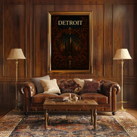Detroit Skyline Celebration: Vintage Urban or Cityscape Poster