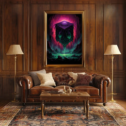 Mystical Cube In A Surreal Landscape Poster