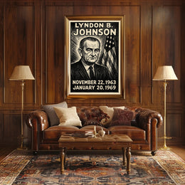 Lyndon B. Johnson 36th President of the United States B & W Comic Sketch Poster
