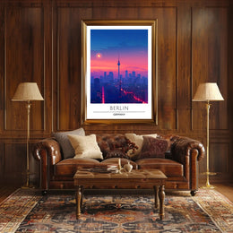Berlin Twilight Skyline with Iconic TV Tower Cityscape Poster