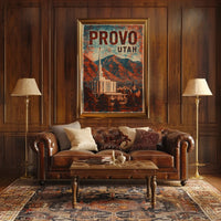 Provo Cityscape Retro Lithograph Collectors Poster