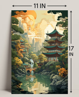 Tranquil Pagoda Landscape Poster