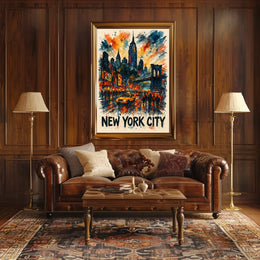 New York City Watercolor Cityscape Poster Abstract Wall Art