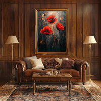 Vibrant Poppies On Abstract Canvas Poster