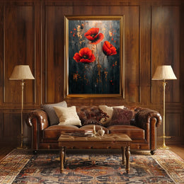 Vibrant Poppies On Abstract Canvas Poster