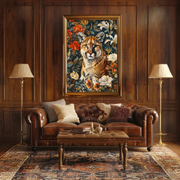 Majestic Cougar Floral Wall Art Print