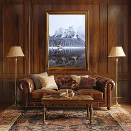 Serene Winter Mountain Cabin Landscape Poster