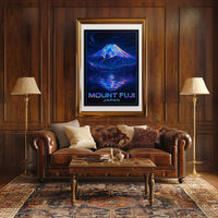 Mount Fuji Neon Reflections Iridescent Futuristic SciFi Vaporwave Dreamscape Poster