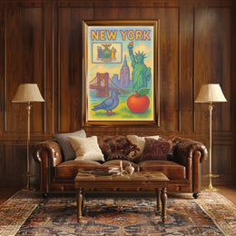 New York City Iconic Landmarks Poster Vintage Wall Art