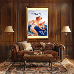 Hawaii Vintage Surfing Travel Artwork from the 1950s Travel Poster