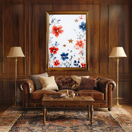 Three Stars With Loose Red And Blue Florals Artwork Poster