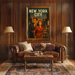New York City Noir Scene Poster Vintage Cityscape Wall Art