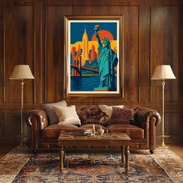 New York City Poster Retro Travel Skyline Wall Art