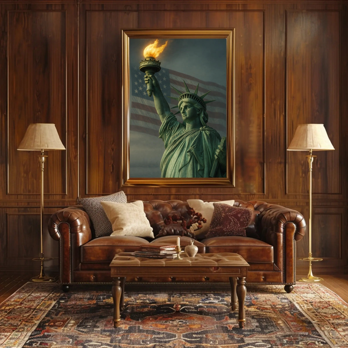The Statue of Liberty and the American Flag Poster
