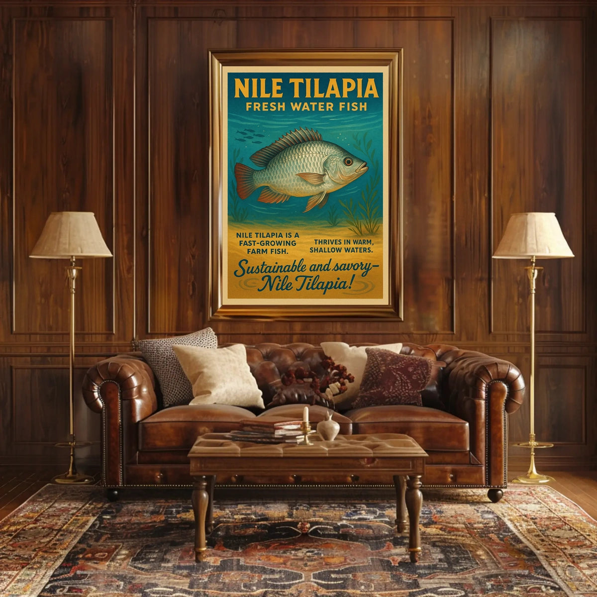 Nile Tilapia Vintage Aquatic Poster for Sustainability Enthusiasts