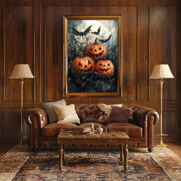 Halloween Jack-o'-lantern Bats Gathering Art Print Poster
