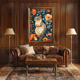 Whimsical Squirrel and Flowers Vibrant Animal Poster