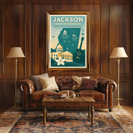 Jackson Mississippi Vintage Landmarks Cultural or Heritage Poster PosterGoat