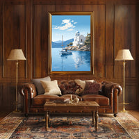 Mediterranean Coastal Serenity Greece Illustration - Travel Poster