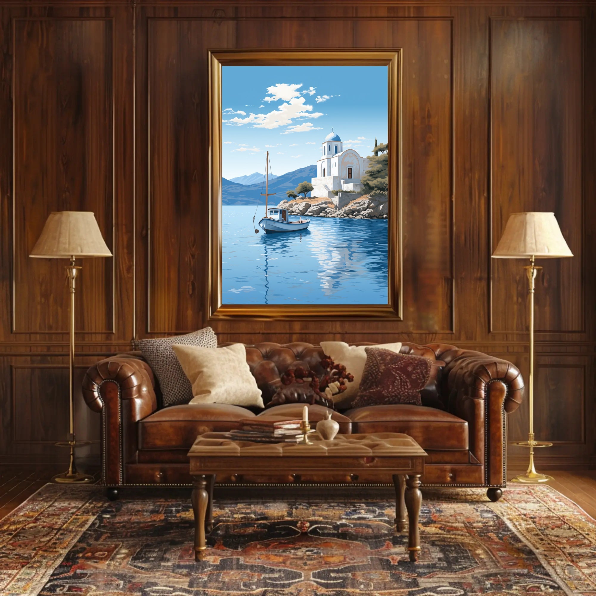Mediterranean Coastal Serenity Greece Illustration - Travel Poster