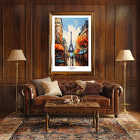 Parisian Street with Eiffel Tower Urban Cityscape Poster PosterGoat
