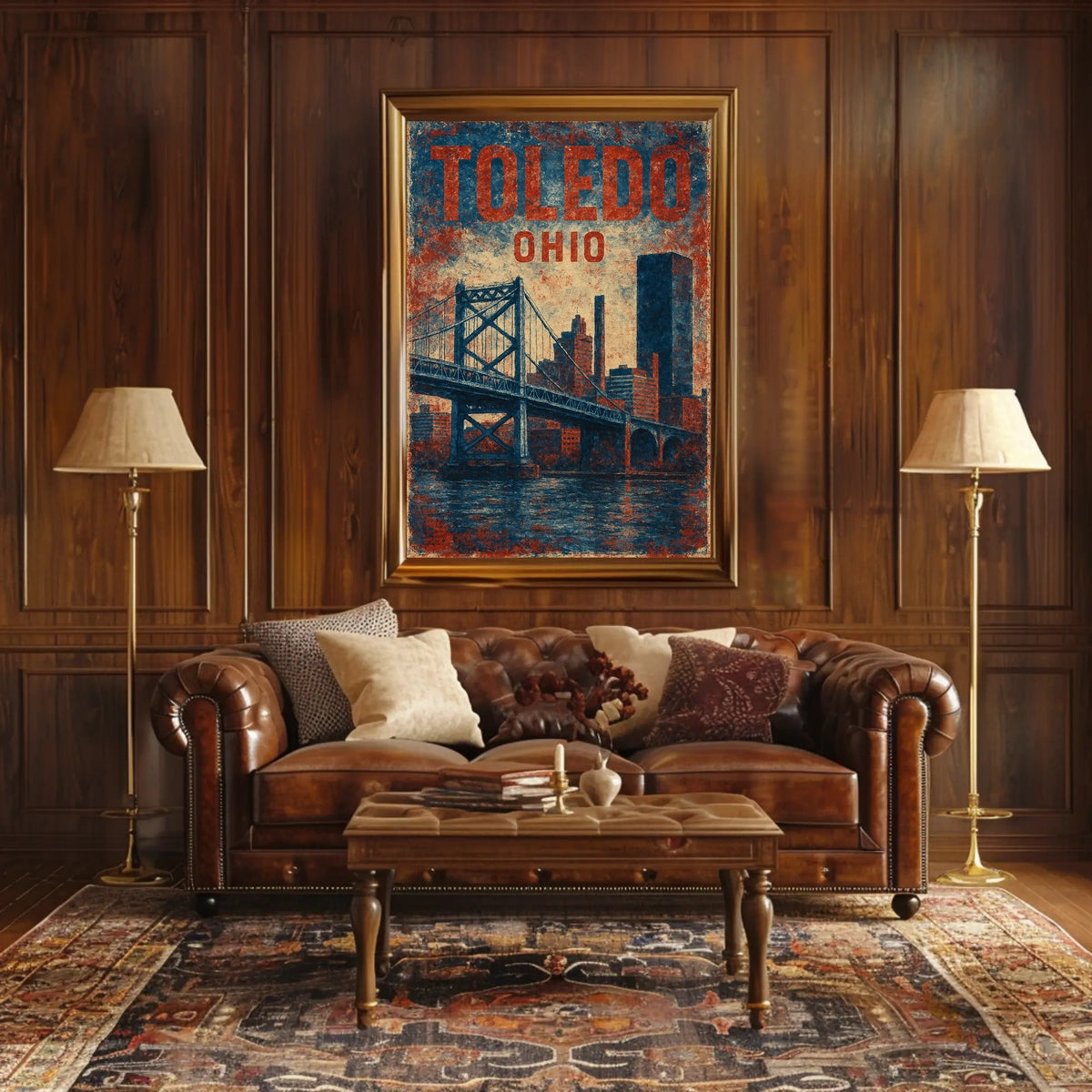 Toledo Ohio Vintage Cityscape Bridge Retro Typography Heritage Urban Pride Timeless Classic Poster