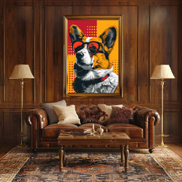 Stylized Corgi Dog with Sunglasses Pop Culture Poster PosterGoat