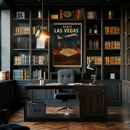 Visit Las Vegas Plane Neon Signs Nightlife Poster