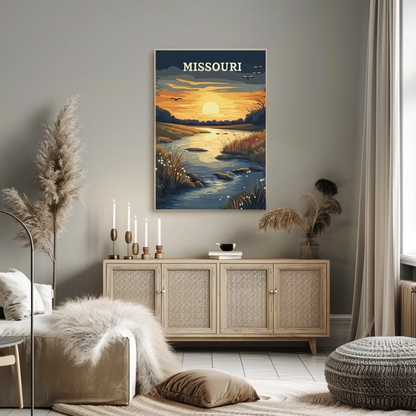 Missouri River Sunset Vintage Poster