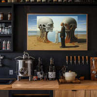 Surreal Beach Scene with Skeletal Structures Artistic Poster