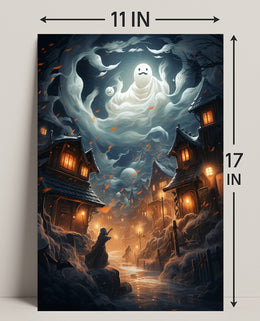 Enchanted Village Under Ghostly Skies Poster