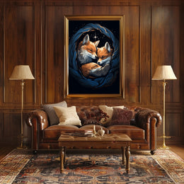 Starry Night With Foxes Poster