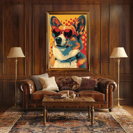 Cool Pop Art Corgi with Red Shades Animal Poster PosterGoat