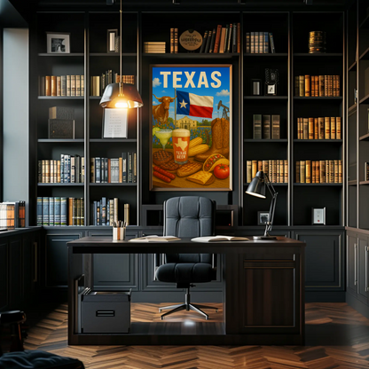 Texas Icons Food Flag Boots Beer Travel Poster