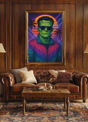 Frankenstein Monster Miami Vibes Pop Culture Poster
