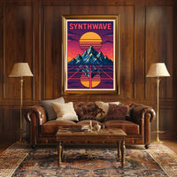 Synthwave Sunset Retro-Futuristic Art Poster