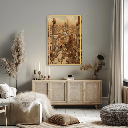 Bustling Middle Eastern Bazaar Vintage Travel Poster