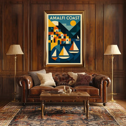 Amalfi Coast Geometric Art Poster Coastal Wall Art Print