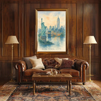 New York City Watercolor Landmarks Poster Classic Wall Art