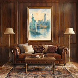 New York City Watercolor Landmarks Poster Classic Wall Art