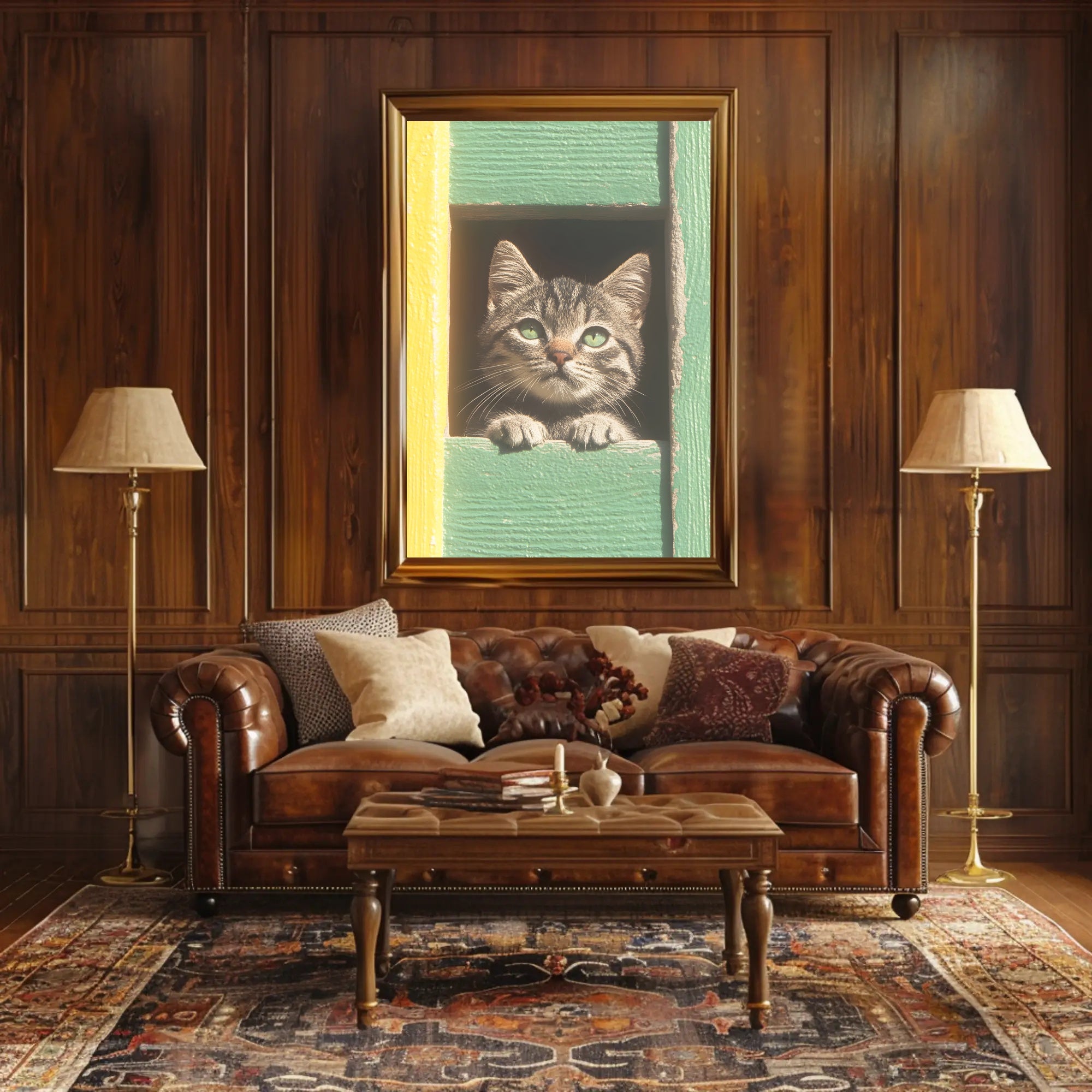 Curious Cat Window Poster Charming Whimsical Print