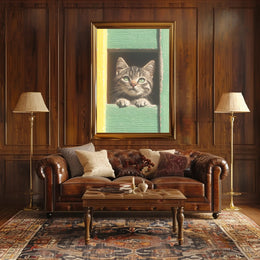 Curious Cat Window Poster Charming Whimsical Print