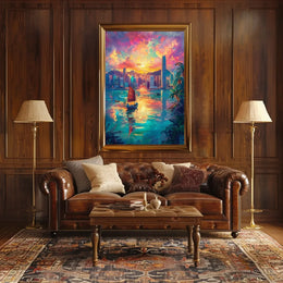Hong Kong Harbor Sunset Impressionistic Art Poster