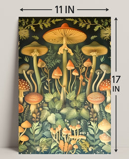 Mushroom Wonderland in Vintage Botanical Illustration Educational Poster