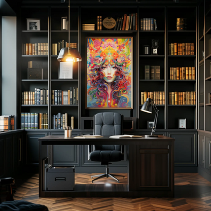 Psychedelic Woman Portrait Color Explosion Floral Surreal Travel Poster